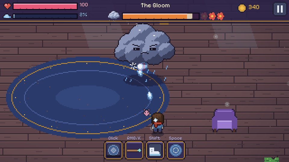The Gloom raincloud boss in its angry phase